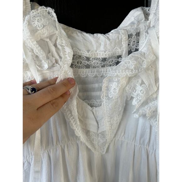 Free People White Lace Prairie Romper Dress Ruffled Cotton Boho - Picture 8 of 8